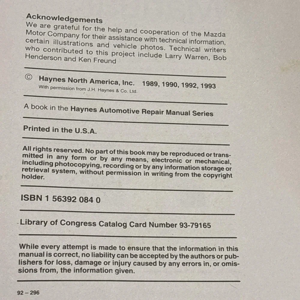 Haynes Repair Manual 61030 (267) Mazda Pick-Ups 1972 Thru 1993